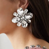 2021 Exaggerated Crystal Geometric Flower Stud Earrings Wedding