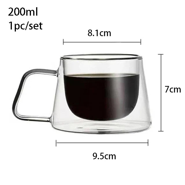 YWDL 200ml Double Wall Glass Coffee Mug Heat-resistant