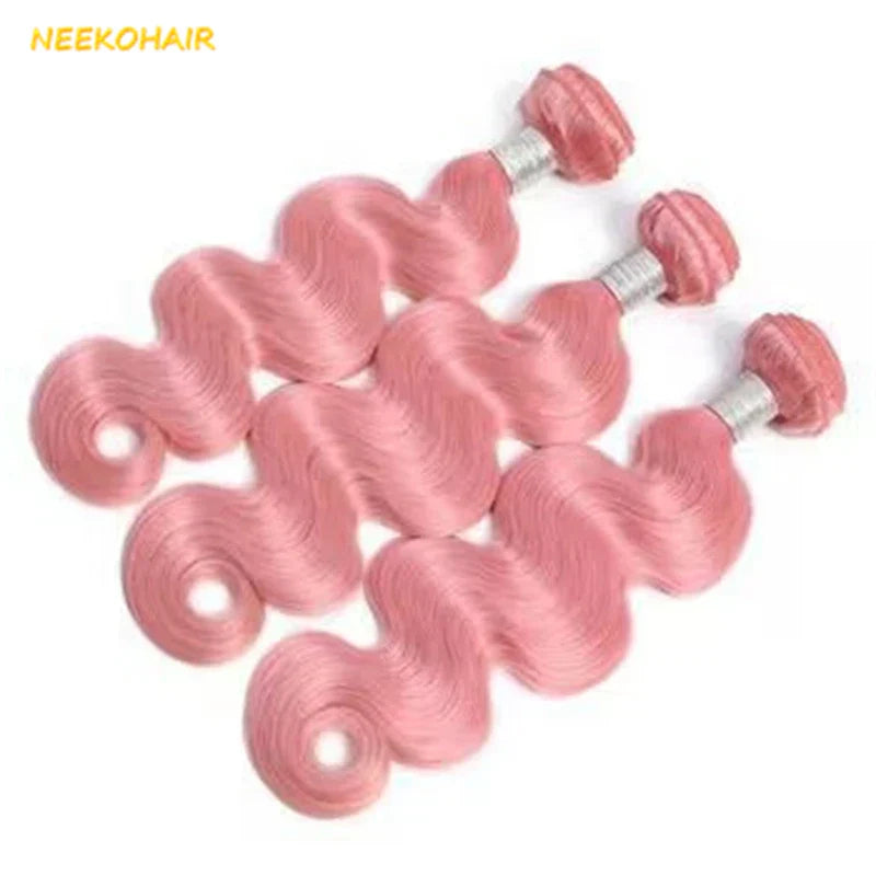 Light Pink Colored Bundles With 13x4 Frontal Weave
