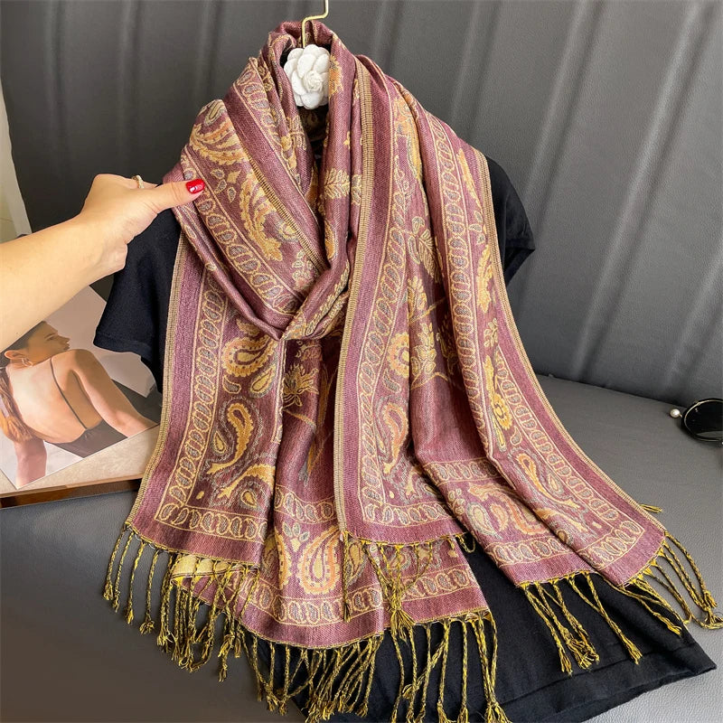 Luxury Pashmina Silk Scarf Shawl Wrap Paisley Jacquard