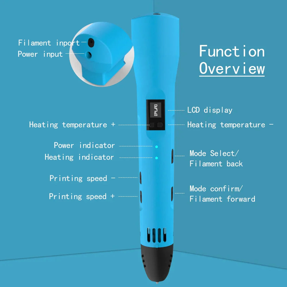 QCREATE Adjustable Temperature 3D Pen with LCD Display