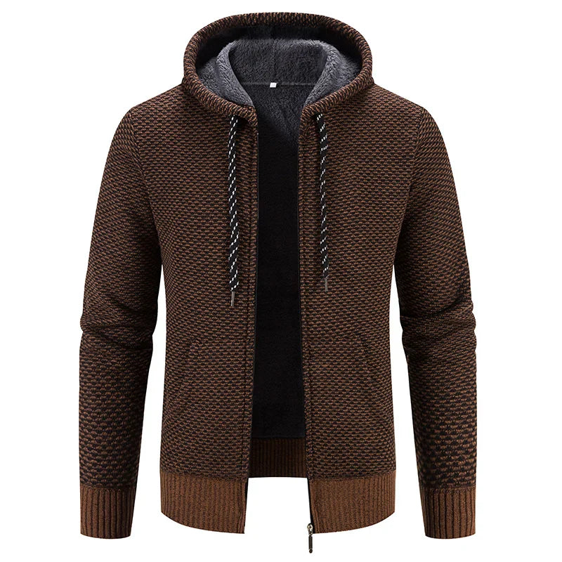 Male Knitted Casual Jackets with Hood Men's Sweater