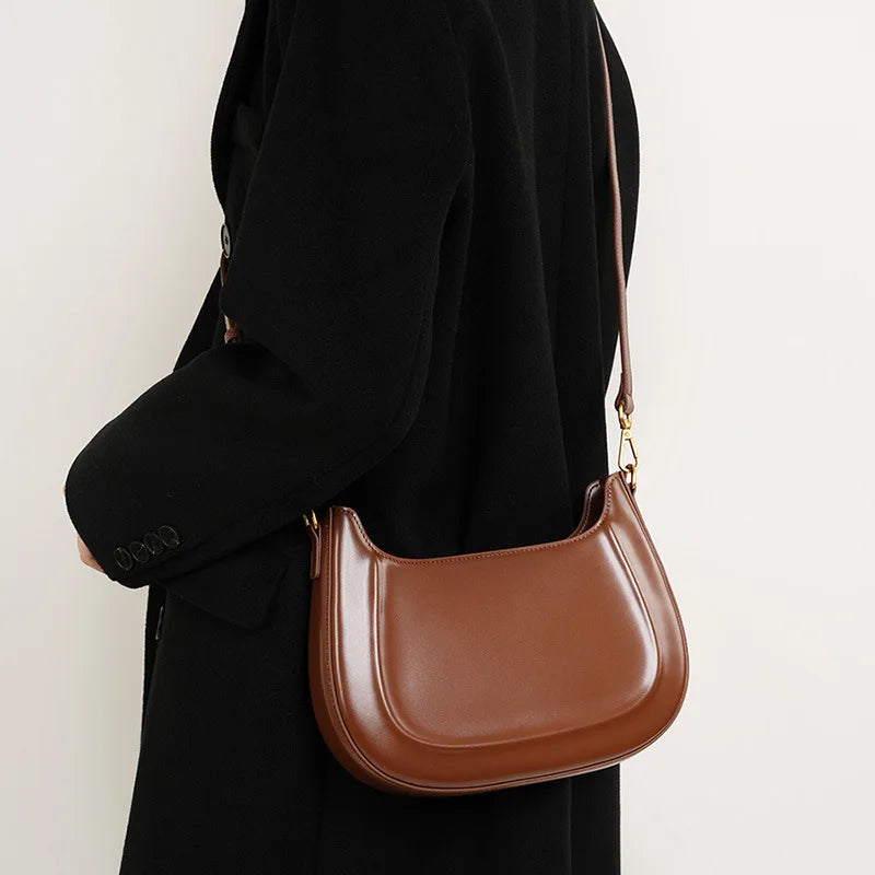 Genuine leather red shoulder bag woman minimalist crossbody