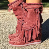 Pirate Boots Woman Pleated Tassel Midcalf Boots Womens