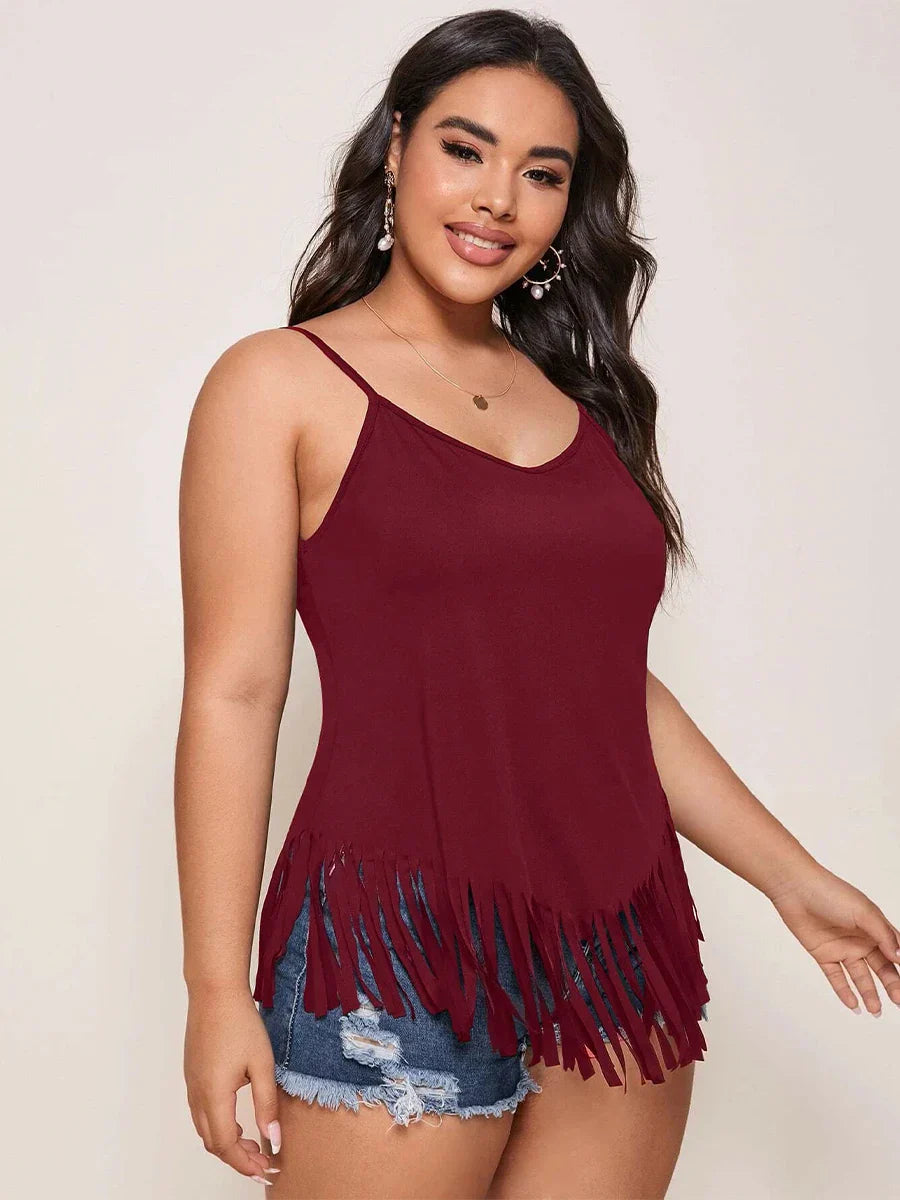 Finjani Plus Size Womens Cami Slip Shoulder Fringe
