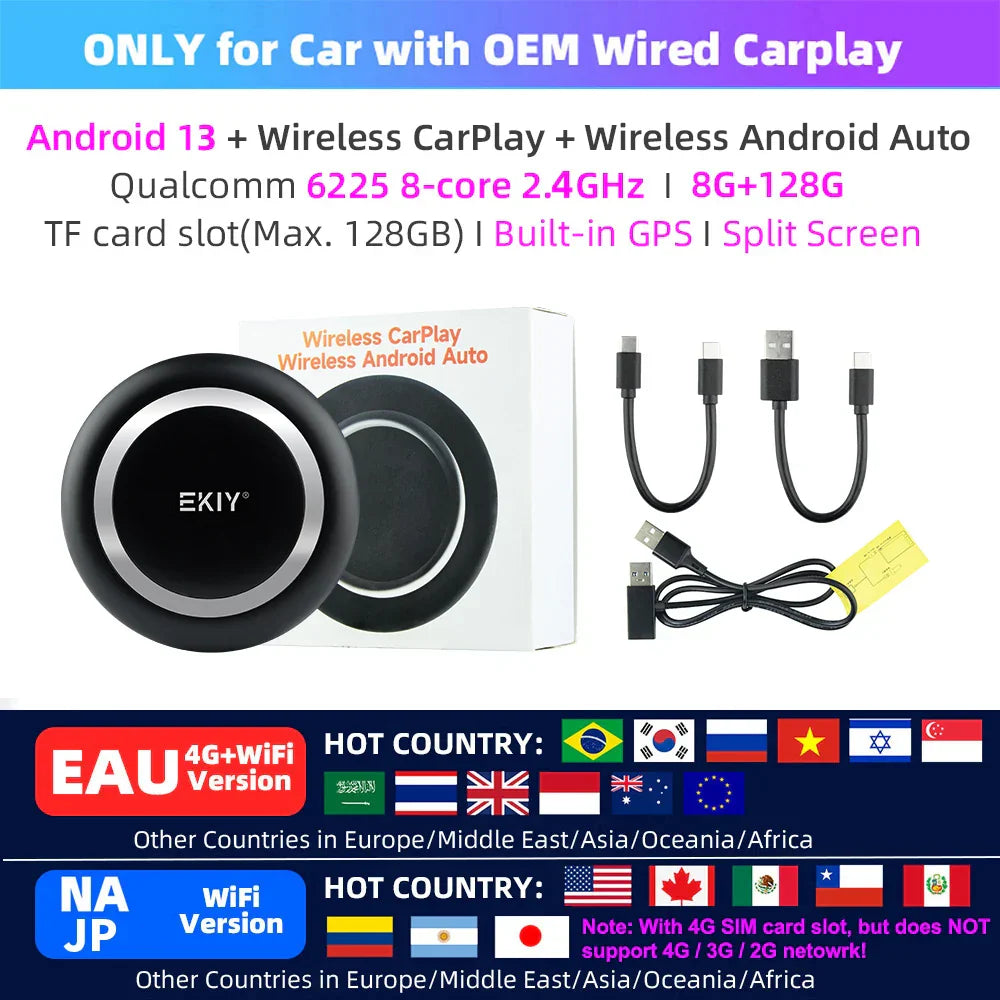 EKIY CarPlay Tv Box Android 13 4GB 64GB