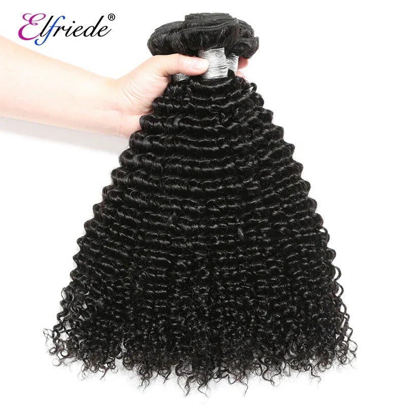 Elfriede Natural Black Kinky Curly Bundles with Frontal