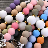 Baby Wooden Pacifier Clips Round Silicone Teether Beads