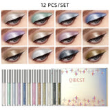 QIBEST 12 Colors Glitter Liquid Eyeshadow Waterproof Metallic
