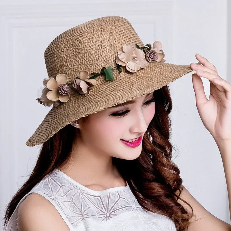 Wreath Straw Hats Summer Sun Hat Ladies Elegant