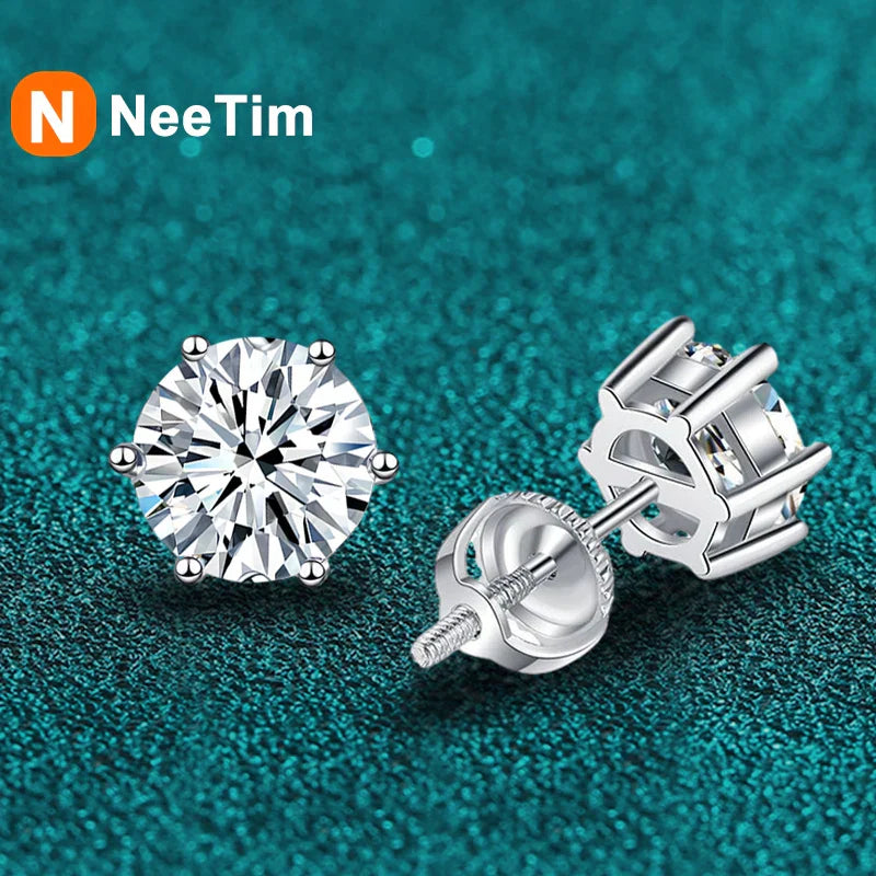 NeeTim 2ct Moissanite Earrings For Women Men Lab