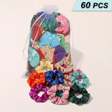 60Pcs/Bag Satin Hair Scrunchies for Women Girls Silk