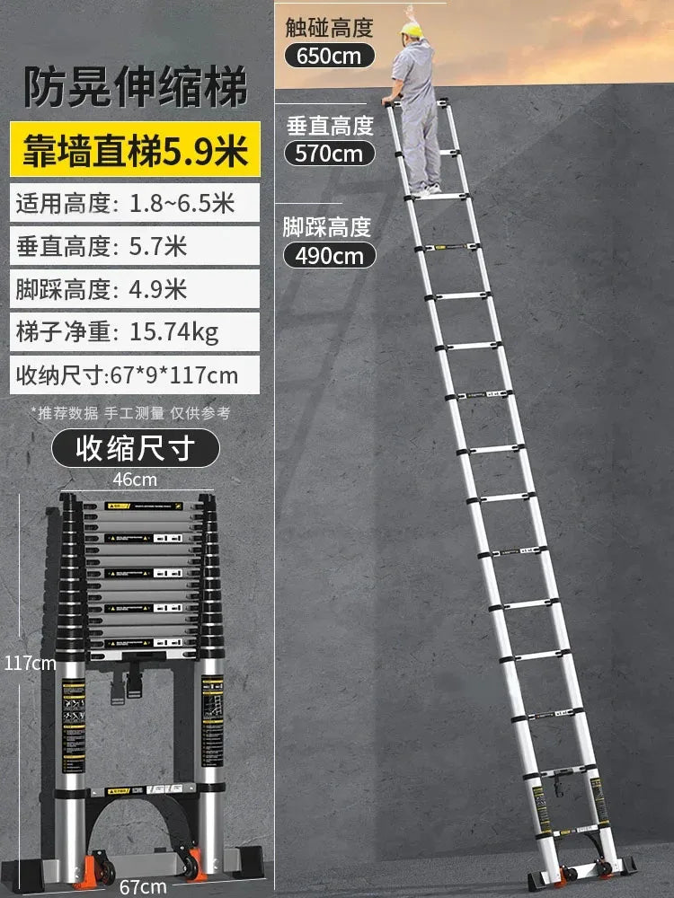 Home Kitchen Telescopic Ladder Aluminum Alloy Step Stools