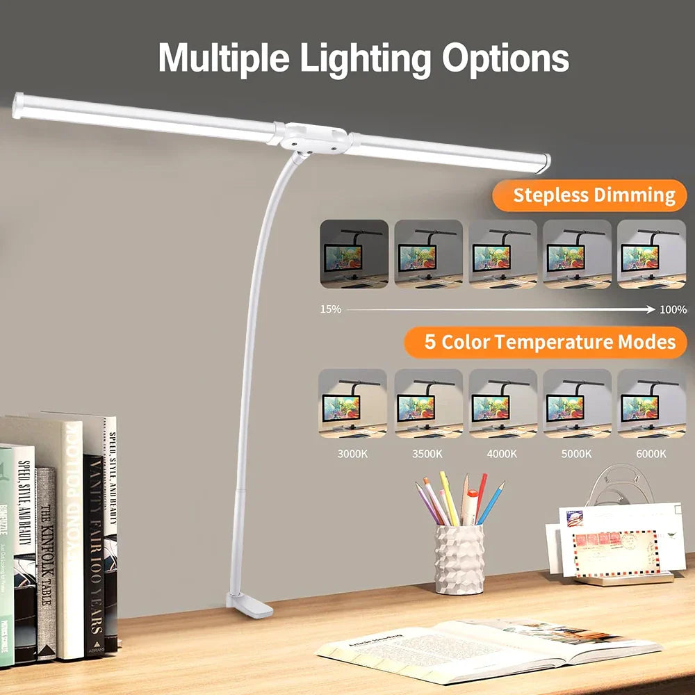 LED Double/Single Head Reading Desk Lamp Foldable Swing