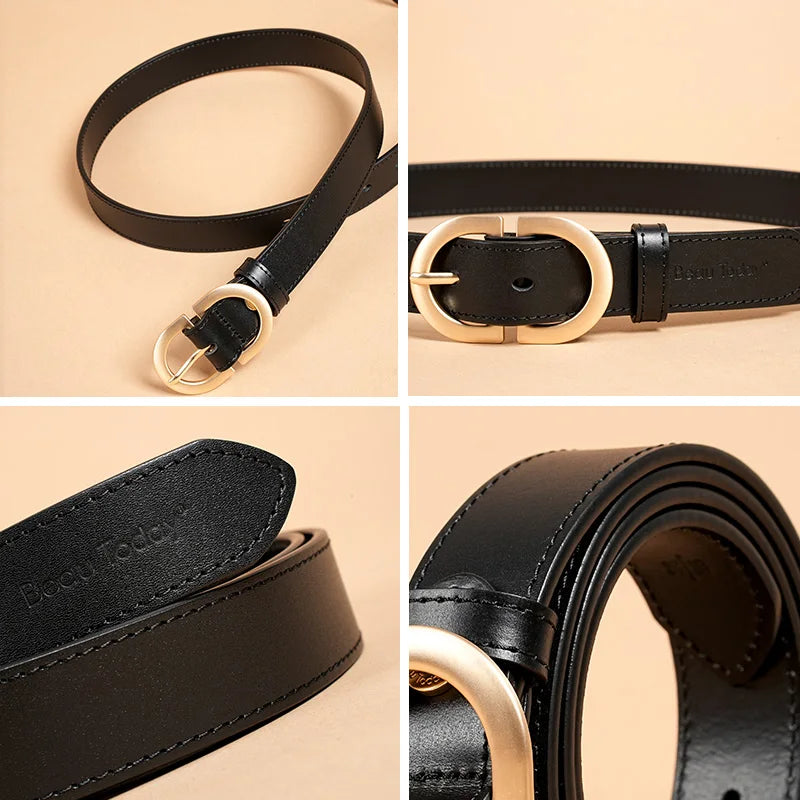 BEAUTODAY Belt Women Genuine Cow Leather Metal Oval