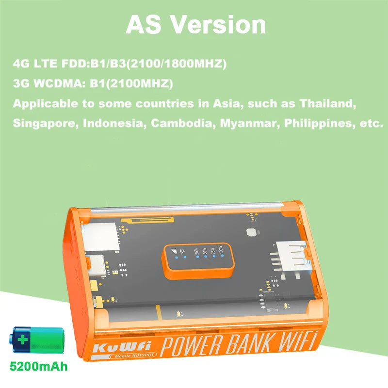 KuWFi 5200mAh 4G LTE Router Proteble Mobile Travel