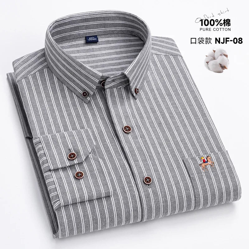 M~6XL Men's Shirt Long Sleeve Cotton Oxford Fashion