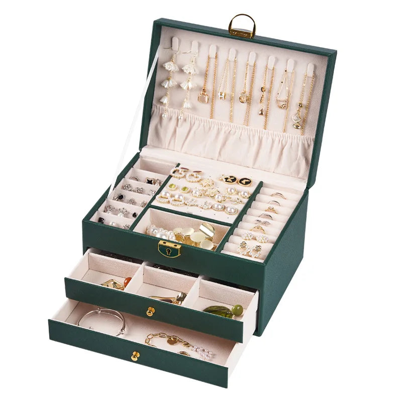 Rhombic threelayer drawertype lock jewelry storage box necklace