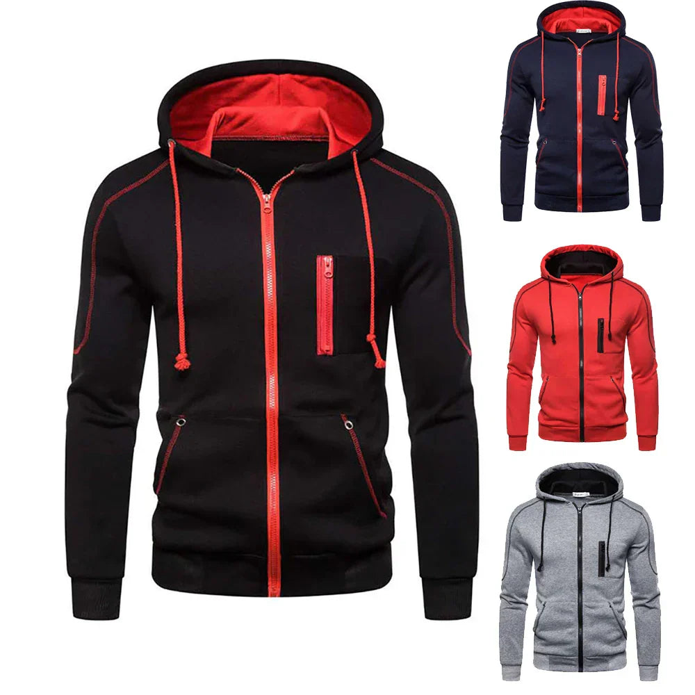 Men's Zip Up Jackets Color Matching Casual Hoodies