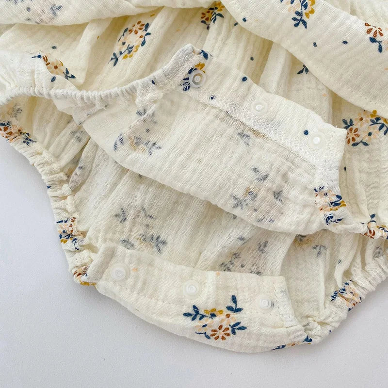 2PCS Summer Linen Floral Infant Newborn Baby Girls