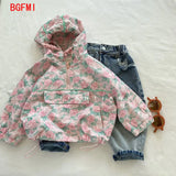 90-130cm Children's Pink Floral Flower Hooded Coat Toddler