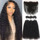 12A Kinky Curly Human Hair Bundles With Frontal