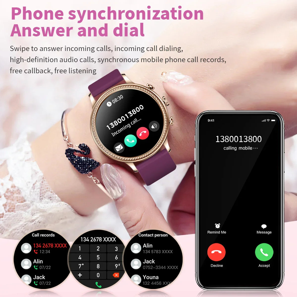 LIGE Luxury Smart Watches For Women Bluetooth Call