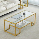Metal Glass Coffee Table - Two-Tiered with Tempered