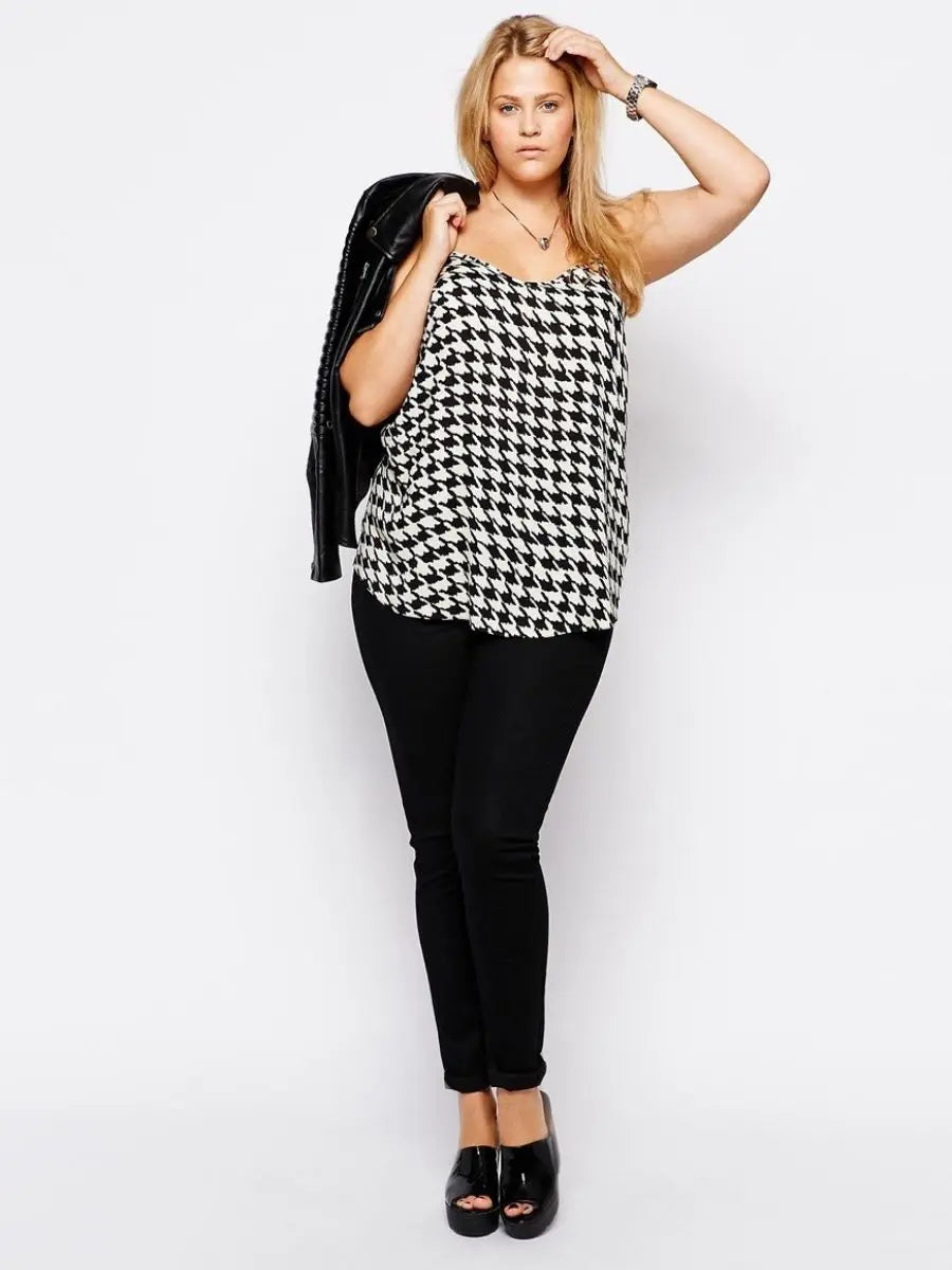 Plus Size Sexy Houndstooth Print Cami Tops Women