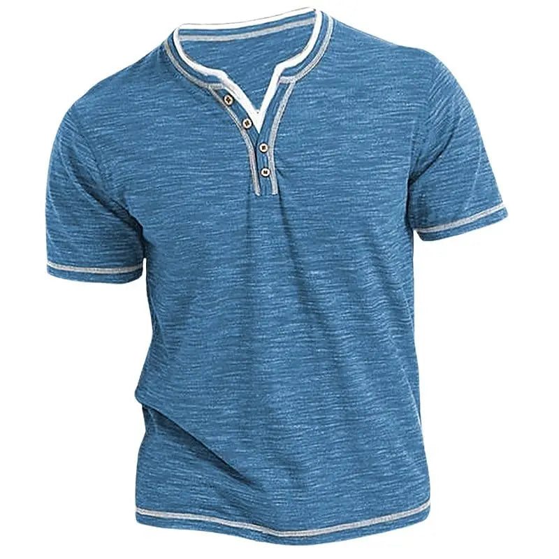 Men's Plain Henley Shirt Round Neck T-shirt Summer