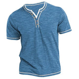 Men's Plain Henley Shirt Round Neck T-shirt Summer