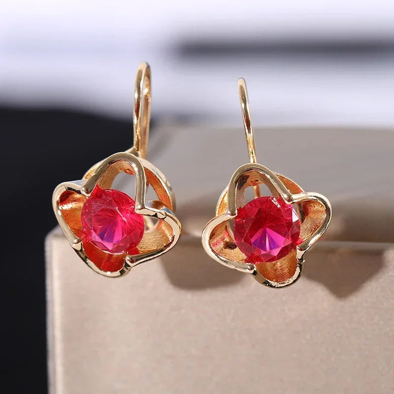 Exquisite Women Gold Plated Red Dangle Earrings for