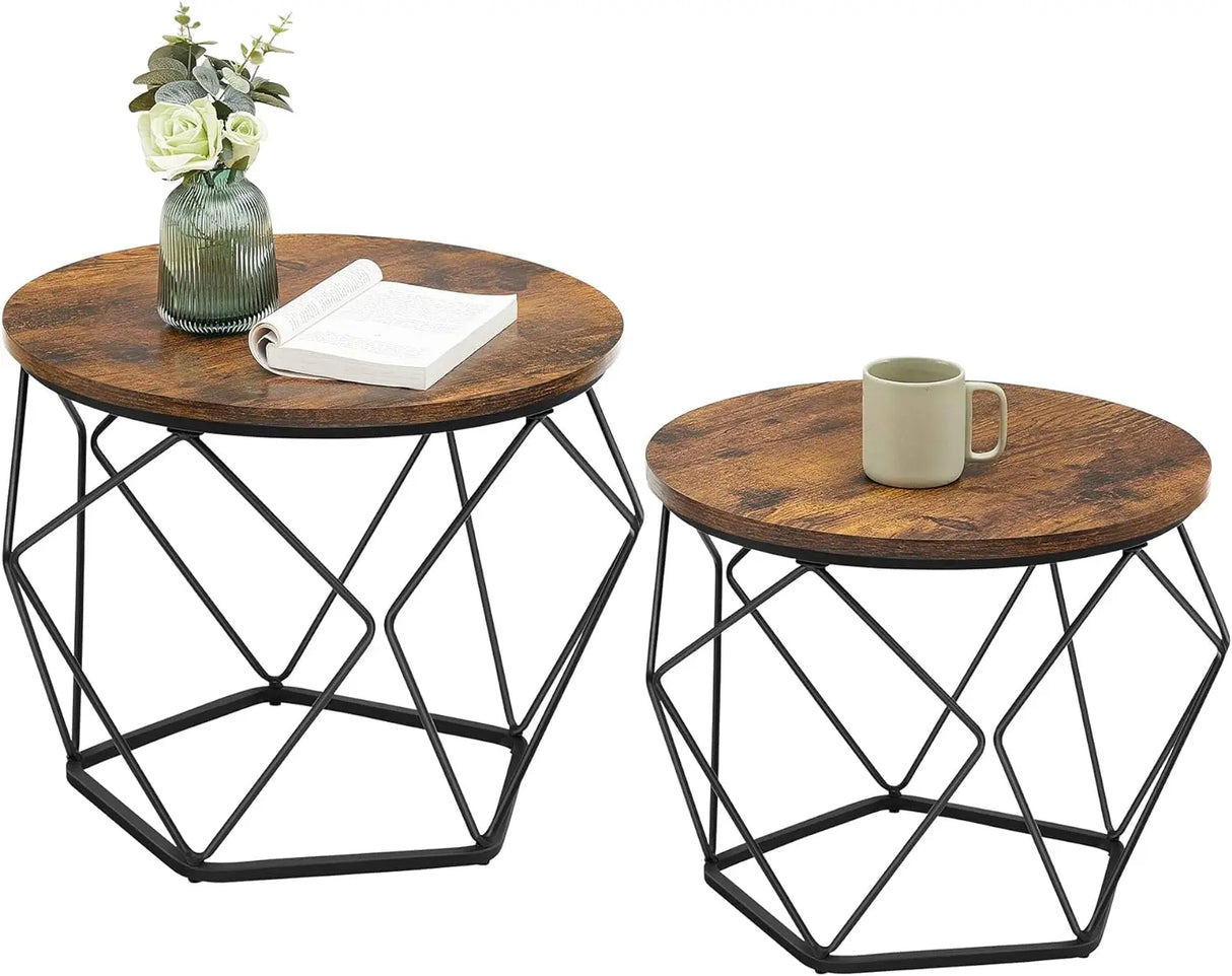 VASAGLE Small Coffee Table Set of 2, Round