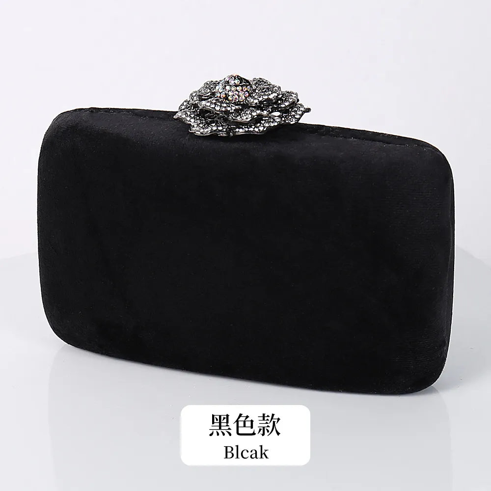 New Winter Velvet Clutch Bag Diamond Flower Lock