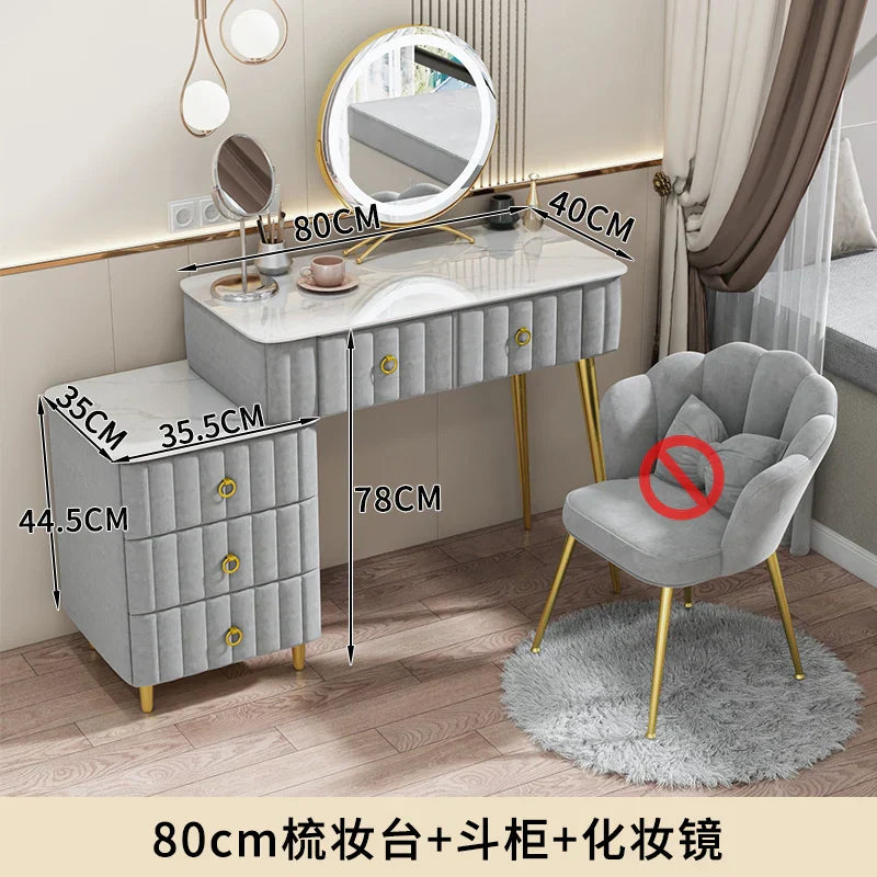 Luxury Nordic Dressing Table Mirror Chair Bedroom LED