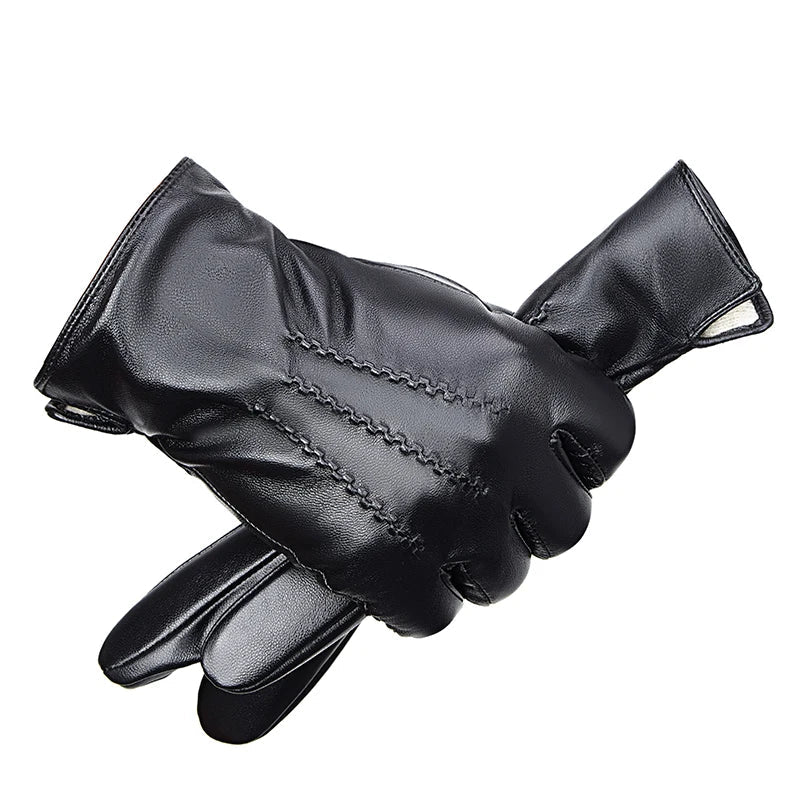 BISON DENIM Men Sheepskin Gloves Genuine Leather Thermal