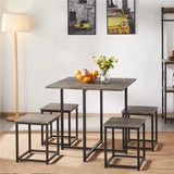 5Pcs Dining Set with Industrial Square Table and