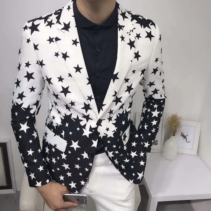 Star Print Slim Fit Blazers 2024 New Men's