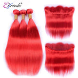 Elfriede #Red Straight Colored Hair Bundles with Frontal
