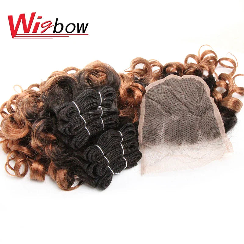 Human Brazilian Hair Weave Bundles With Closure Ombre