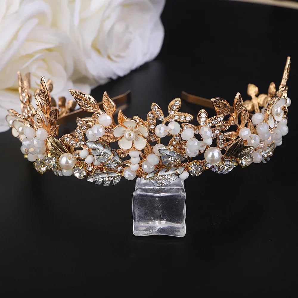 Handmade Bride Hair Accessories Gold Bridal Flower Crown