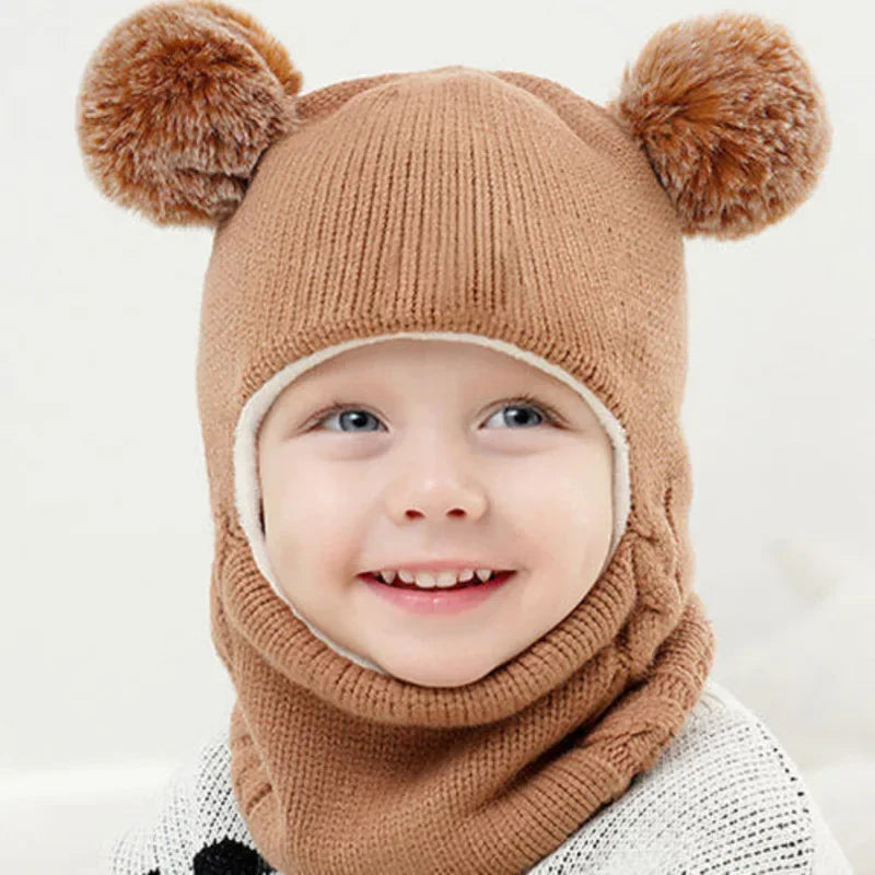 2024 Autumn and Winter Kids Balaclava Hat PomPom