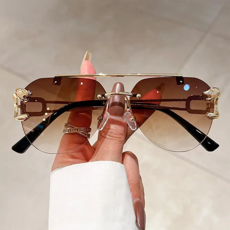 Vintage Rimless Sunglasses Men Women Trendy Aviator Gradient