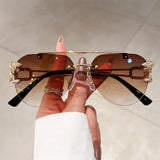 Vintage Rimless Sunglasses Men Women Trendy Aviator Gradient