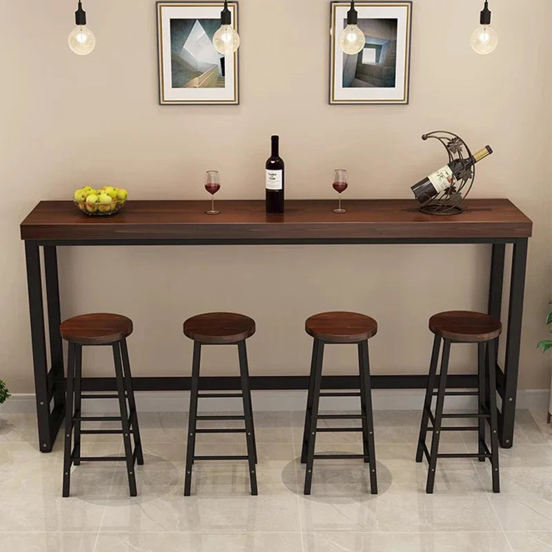 Wrought Iron Solid Wood Home Bar Table Long