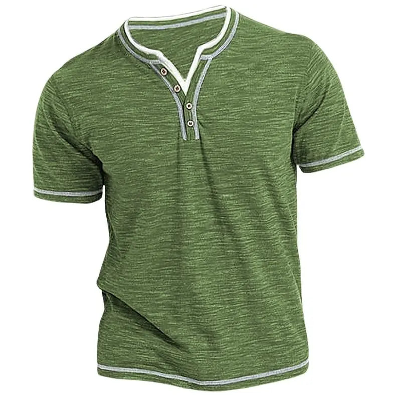 Men's Plain Henley Shirt Round Neck T-shirt Summer