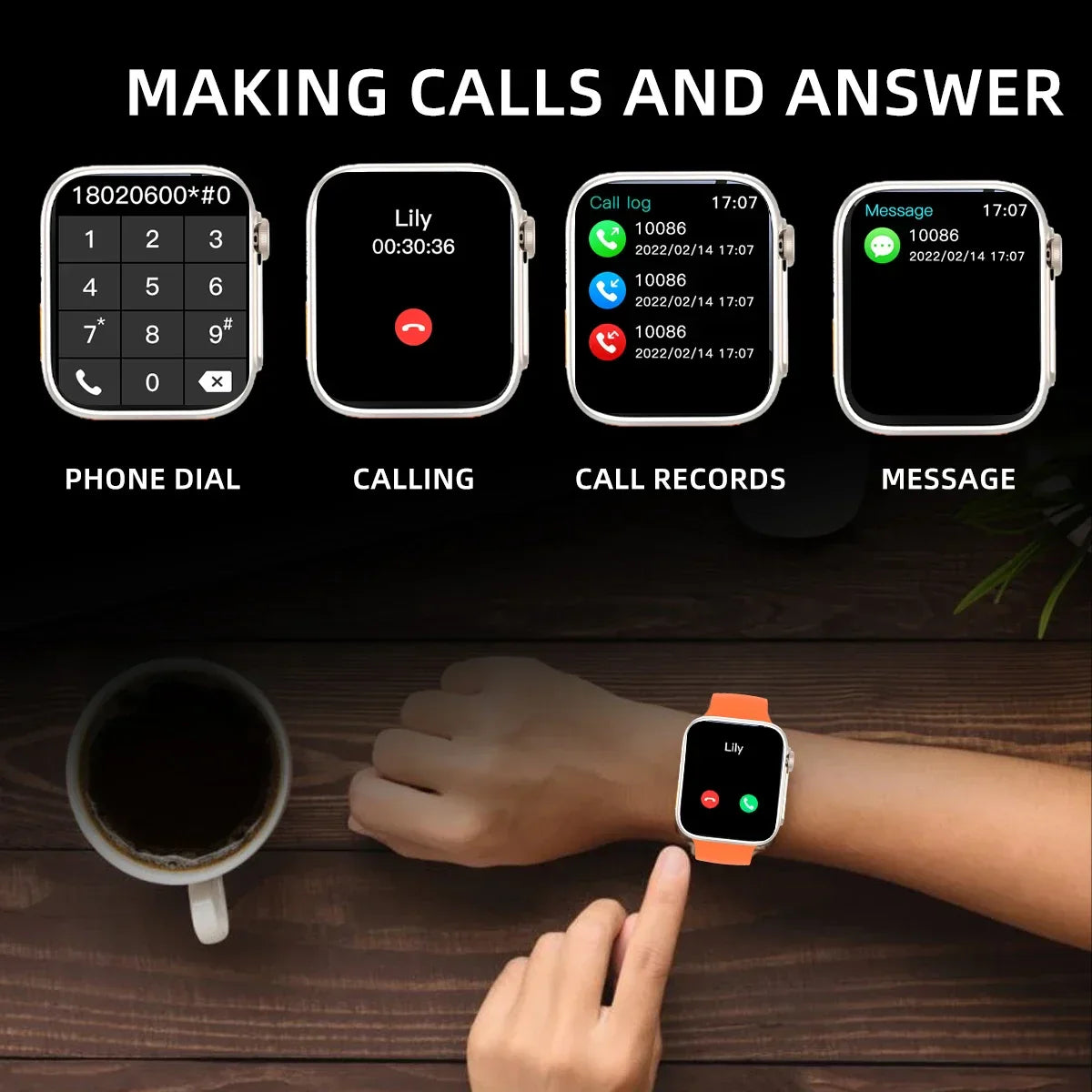 Women Men Sports Smart Watch with Message Answer