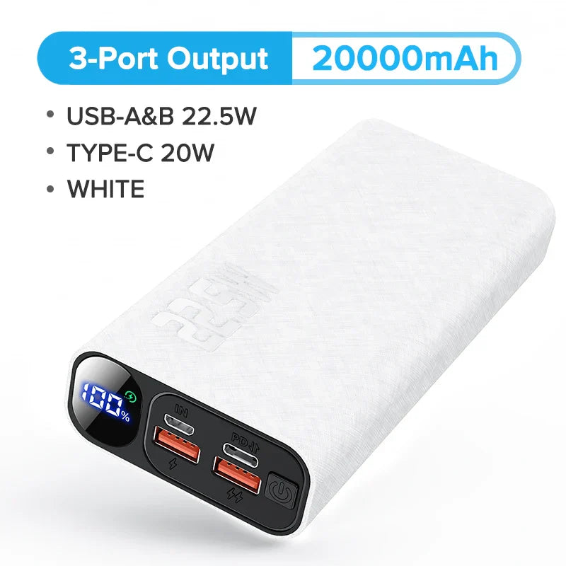 QOOVI Power Bank 20000mAh Portable PD 20W Fast