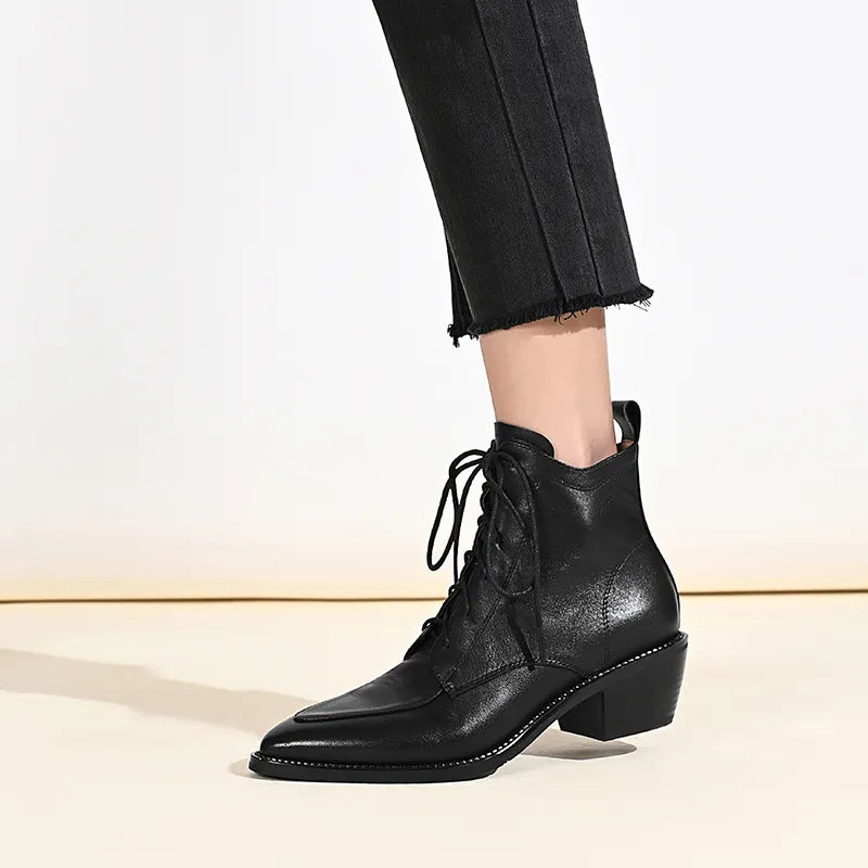 Genuine Leather Retro Mature Women Ankle Boots Pointed