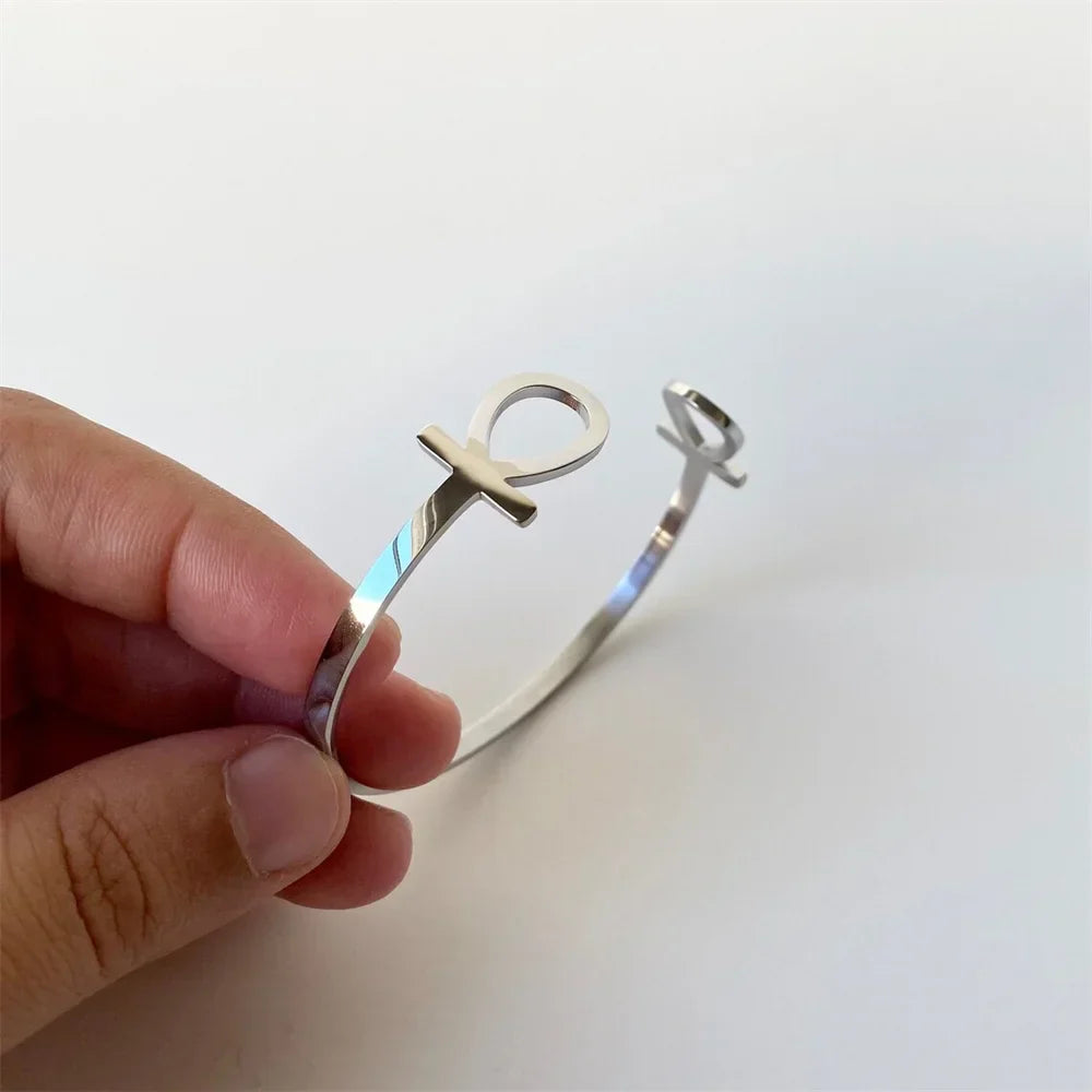 Stainless Steel Ancient Egypt Ankh Cuff Bracelets for Women Vintage Key of Life Adjustable Bangle Men‘s Amulet Jewelry Gifts
